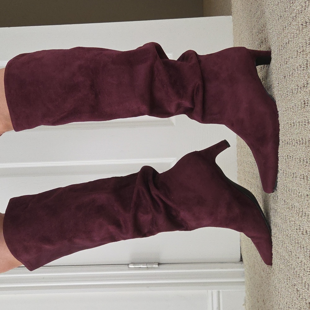 Banana Republic Vegan Suede Tall Slouch Boot In Bright Wine. NWT.